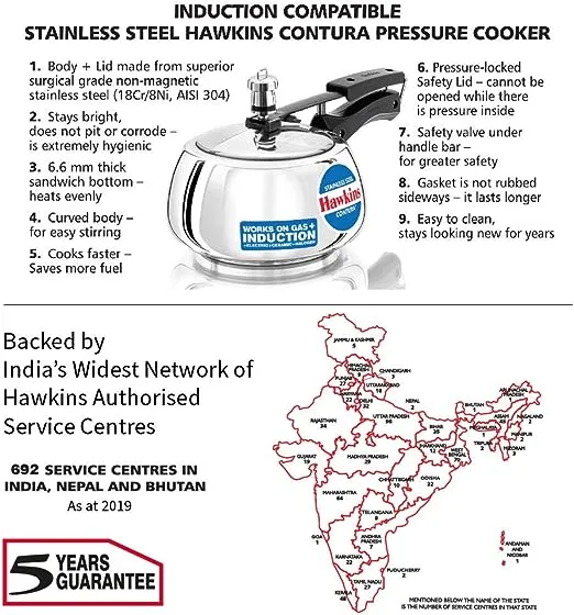 Hawkins SSC20 Stainless Steel Pressure Cooker, 2 Liter, SilverHawkins SSC20 Stainless Steel Pressure Cooker, 2 Liter, Silver