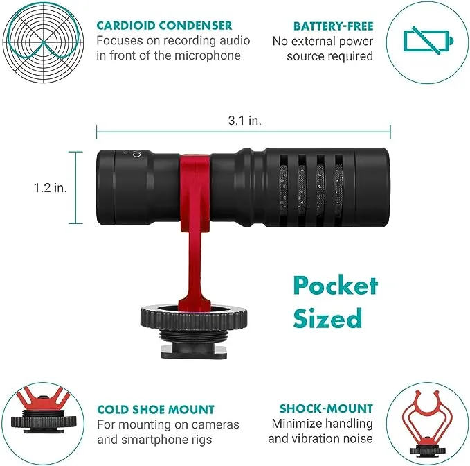 Movo VXR10 Universal Cardioid Condenser Video Microphone with Shock Mount