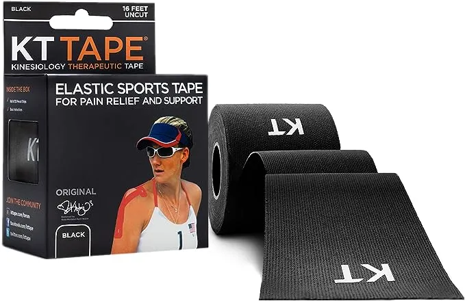 KT Tape, Original Cotton, Elastic Kinesiology Athletic Tape, 16’ Uncut Roll, BlackKT Tape, Original Cotton, Elastic Kinesiology Athletic T…