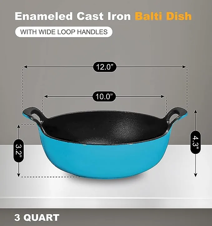 Bruntmor 3 Quart Turquoise Enameled Cast Iron Dutch Oven, Cast Iron Skillets, Dutch oven Pot Dish, Le Creuset Dutch Oven Cast Iron Biryani Pot, 3qt Instant Pot Bakeware Sets, Casserole Dishes for Oven