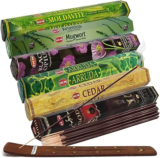 Hem Incense Sticks Variety Pack of 12 Randomly Selected Hexa Fragrances and Incense Stick Holder Bundle Total 240 Sticks