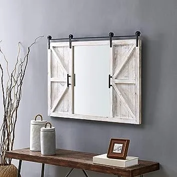 White Hayloft Barn Door Wall Mirror, Large Vintage Decor for for Bedroom, Bathro