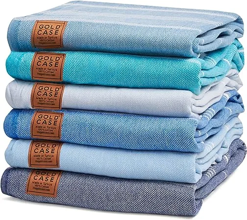 Gold Case Home Collection Lycia Turkish Beach Towel Set of 6-100% Cotton & Sand Free Towels for Vacation Essentials - XXL Pre Washed Quick Dry Travel