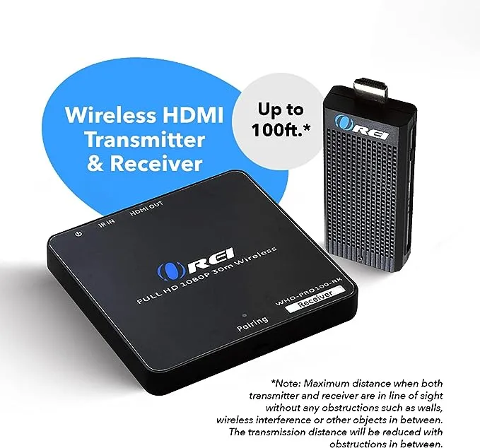 OREI Wireless HDMI Transmitter & Receiver - Extender Full HD 1080p Wirelessly Upto 100 Ft with Dongle - Perfect for Streaming, Laptops, PC, Media and More