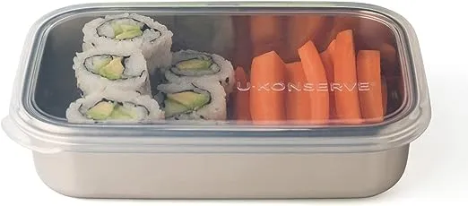 U Konserve Stainless Steel Rectangle Food Storage Bento Box Container, Leak Proof Silicone Lid Dishwasher Safe - Plastic Free, (25oz Island Teal)