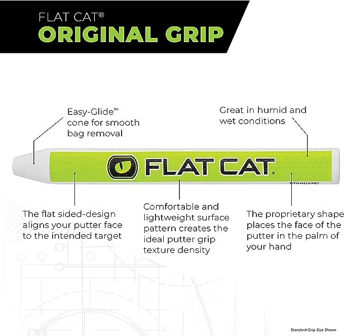 FLAT CAT Putter Grip, Standard 8707NT, Slightly Oversized Non-Tapered Golf Grip, Flat Sides Put The Feeling of A Square Putter Face in The Palm of Your Hand, 12.2”L X 1.37”W, Weighs 68g