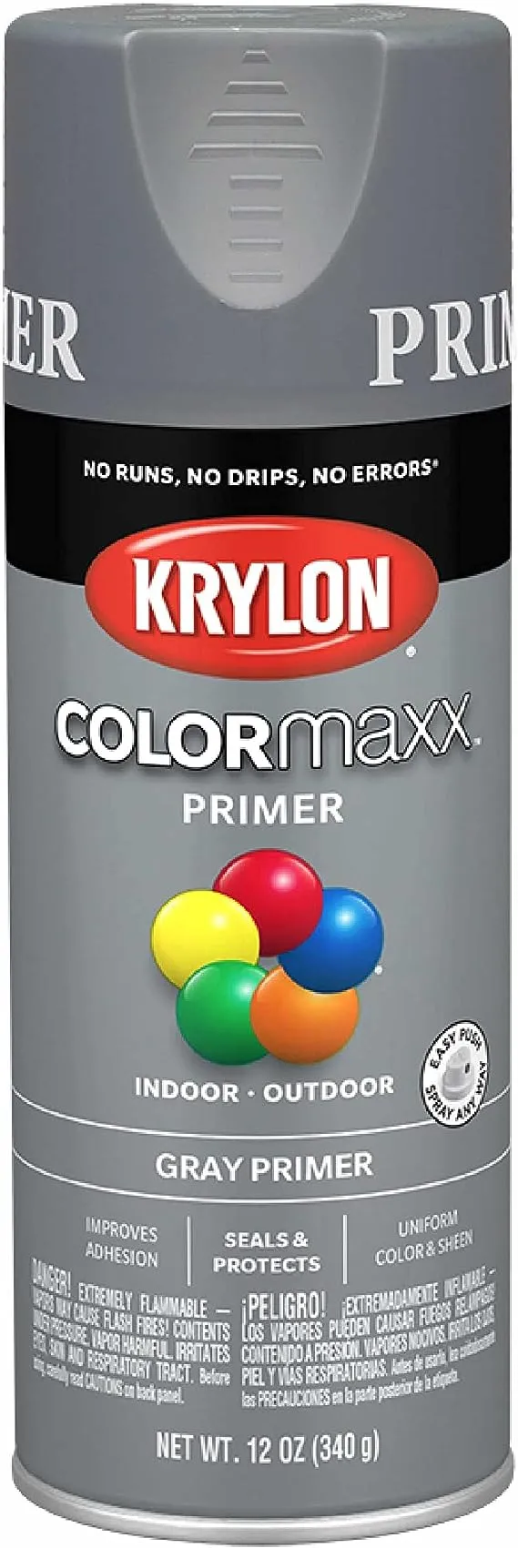 Krylon K05582007 COLORmaxx Primer Spray Paint for Indoor/Outdoor Use, Gray, 12 Ounce (Pack of 1)