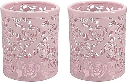 ctkcom 2 pack hollow rose flower pattern metal pen pencil pot cup holder desk container organizer,2 pieces