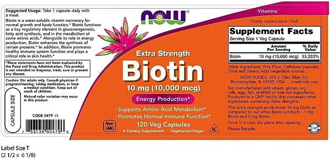 Now Foods Biotin 10 mg Extra Strength 120 Vcaps