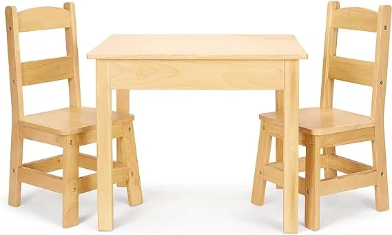 Melissa & Doug Solid Wood Table and 2 Chairs Set - Light Finish Furniture for Playroom