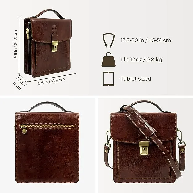 Time Resistance Small Leather Briefcase for Men - Crossbody Bag - Italian Leather Messenger Bag - Gift Box Included