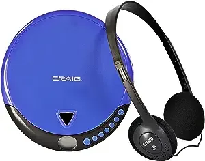 Craig CD2808-BL Personal CD Player with Headphones in Blue and Black | Portable and Programmable CD Player | CD/CD-R Compatible | Random and Repeat Playback Modes |Craig CD2808-BL Personal CD Player with Headphones in Blue and Black | Portable and Progra