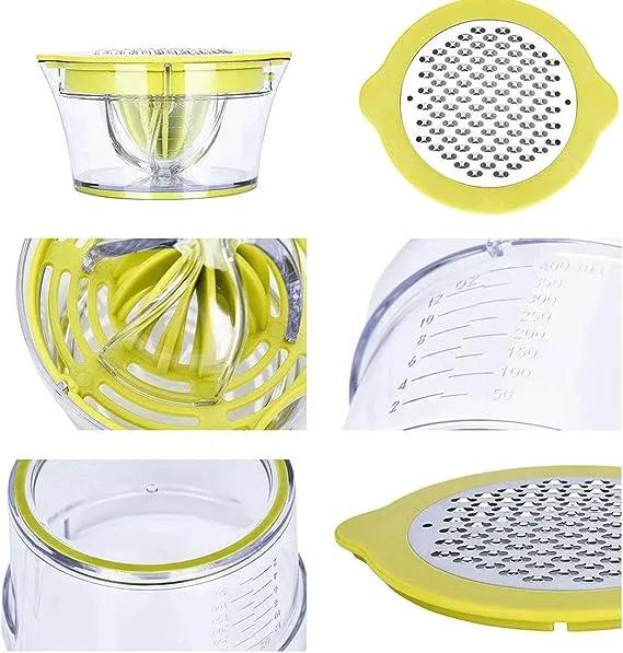 Drizom Citrus Lemon Orange Juicer Manual Hand Squeezer with Built-in Measuring Cup and Grater 12oz Green