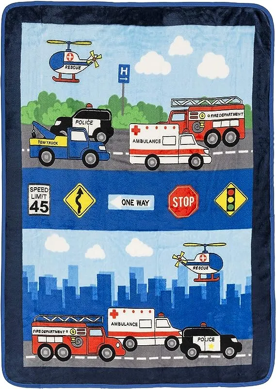 EVERYDAY KIDS Toddler Throw Blanket - 30" by 40" - Fire and Police Rescue - Super Soft, Plush, Warm and Comfortable