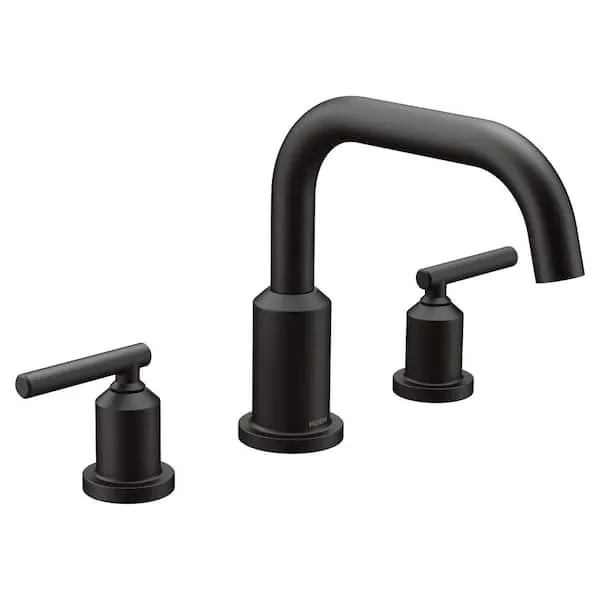 Moen Gibson Matte BlackTwo-Handle Deck Mounted Modern Roman Tub Faucet, Valve Required, T961BL