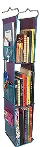 LockerWorks 3 Shelf Adjustable Hanging Locker Organizer, 20-38" Tall x 6" Wide x 9" Deep, Shelves 12"-14" Tall, Hangs from Shelf, Hooks or Rod to Create Storage Space. Purple with Teal Trim