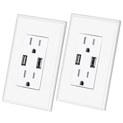 Outlet with USB Charger 3.1A socket Dual Duplex Receptacle 15-Amp with wallplate