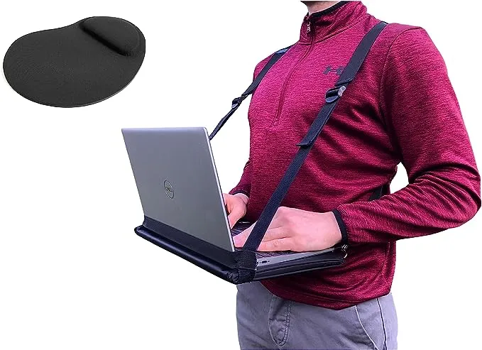 Laptop Harness - Hands Free Portable Wareable Desk for Laptop 14" Tablet, Notepad, MacBook - Adjustable Straps Standing Laptop Carrier - Includes Memory Foam Mouse Pad