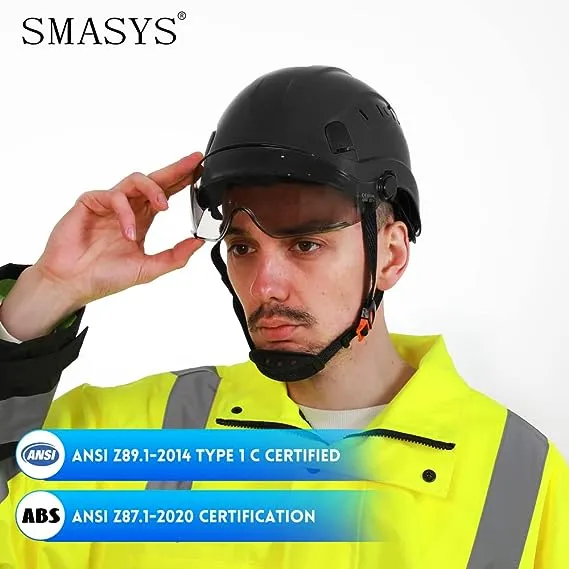 SMASYS Safety Hard Hat ABS Helmet Adjustable with Visor 6-Point Suspension Perfect for Construction (White Visor)