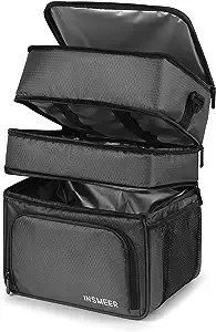 INSMEER 3 Compartments Lunch Box, 20L Large Lunch Box for men Insulated Lunch Bag with Sturdy Bottom/Shoulder Strap/Waterproof Zipper, Lunch box For Work/Office/Driver/Beach/Picnic (Black)