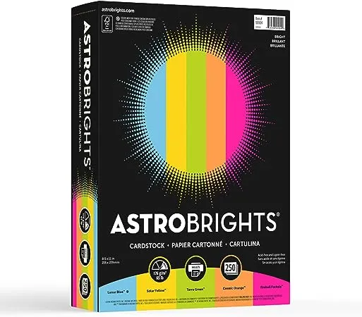 Astrobrights Color Cardstock -Bright Assortment, 65lb, 8.5 x 11, Assorted, 250/Pack