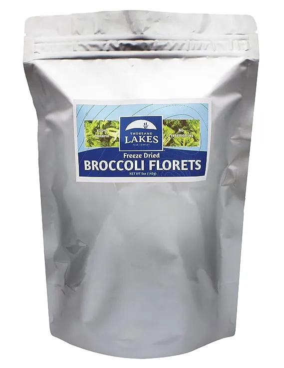 Thousand Lakes Freeze Dried Vegetables - Broccoli Florets - Bulk 5 ounces | 100% Florets - No Stems | No Salt Added