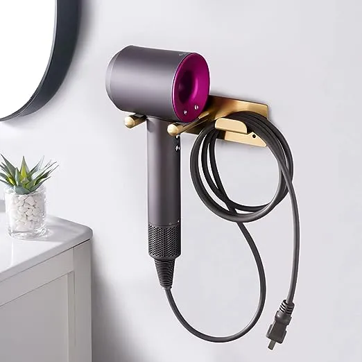 Self Adhesive Organizer Hair Dryer Holder Wall Mounted Compatible with Dyson Blow Dryer Gold Banjekt