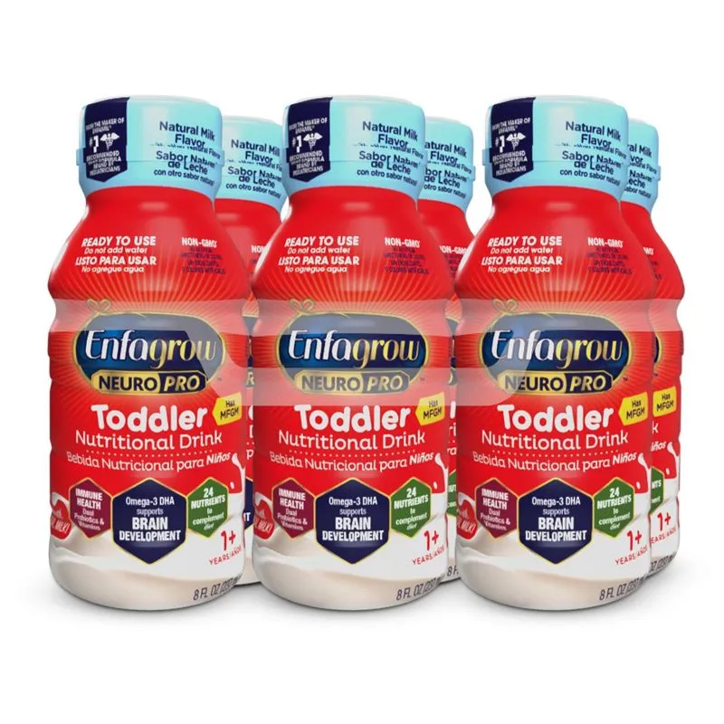 Enfagrow NeuroPro Toddler Nutritional Drink, Omega-3 DHA, Prebiotics & Non-GMO, Natural Milk Flavor Ready-to-Feed Liquid 8 Fl Oz, Bottle (6 bottles)