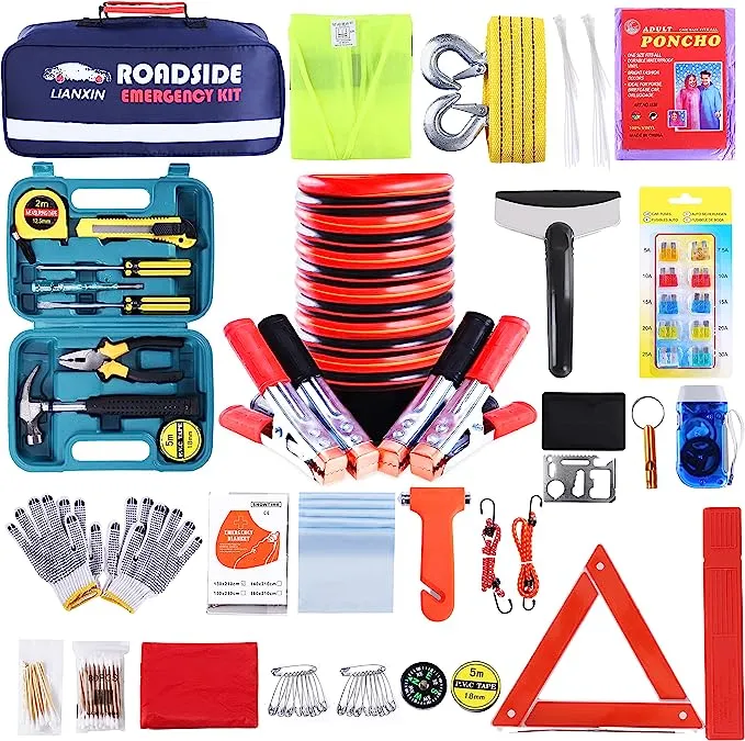 Kit de emergencia para coche con cables puente Seguro y duradero 142 piezas NEW