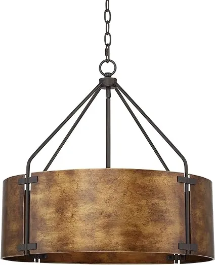 Possini Euro Design Julian Bronze Pendant Chandelier 22 inch Wide Rustic Farmhouse Metal Drum Shade 4-Light Fixture for Dining Room House Kitchen