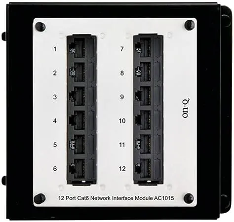 Legrand - OnQ Network Interface Module for Wireless Modem, Home Network Board with 12 Port Switch Design, Cat6 Network Interface Module Labeled 1 Through 12, Black and White, AC1015