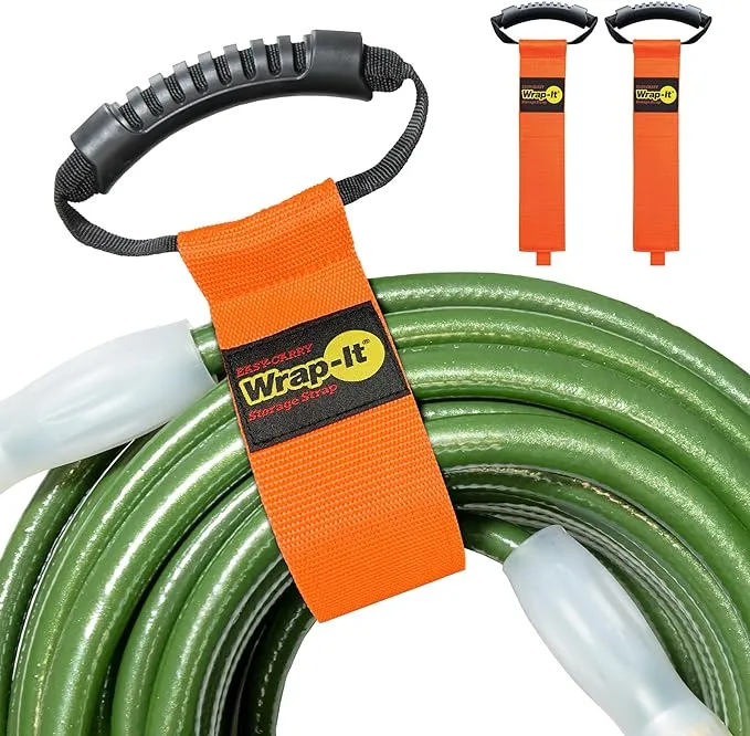 Easy-Carry Wrap-It Storage Straps - 28” (2-Pack) Blaze Orange – Heavy-Duty Hook and Loop Cord Carrying Strap, Hanger, and Organizer with Handle for Pool Hoses, Garden Hoses, Cords, Cables and More