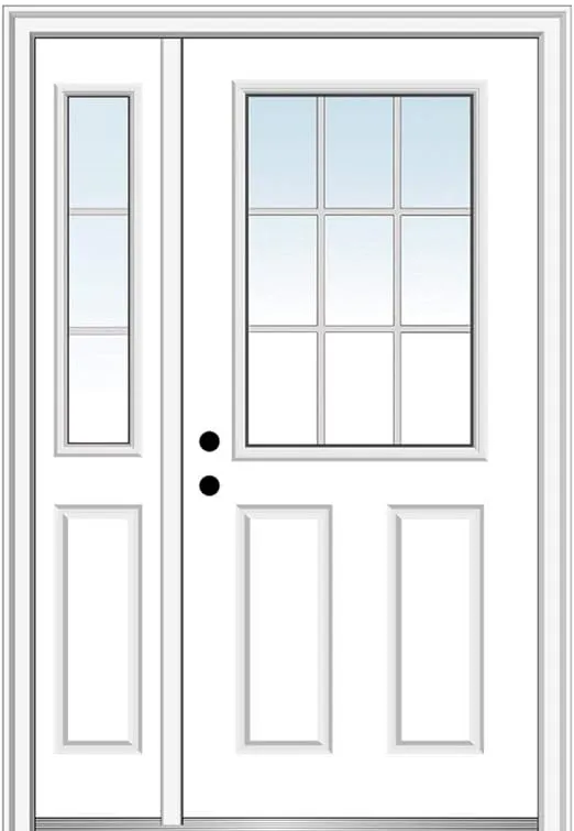 51 in. x 81.75 in. Internal Grilles Right Hand 1/2 Lite 2-panel Classic Primed Steel Prehung Front Door with Sidelite