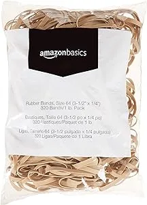 Amazon Basics Rubber Bands, Size 64 (3-1/2 x 1/4 Inch), 320 Bands/1 lb Pack, 3-Pack, TanAmazon Basics Rubber Bands, Size 64 (3-1/2 x 1/4 Inch), 3…