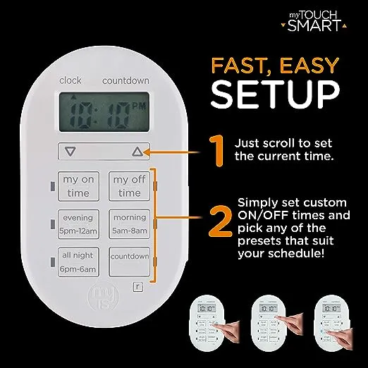 myTouchSmart Indoor Digital Timer, 1-Outlet Polarized (2-Prong) Plug-In, 26892