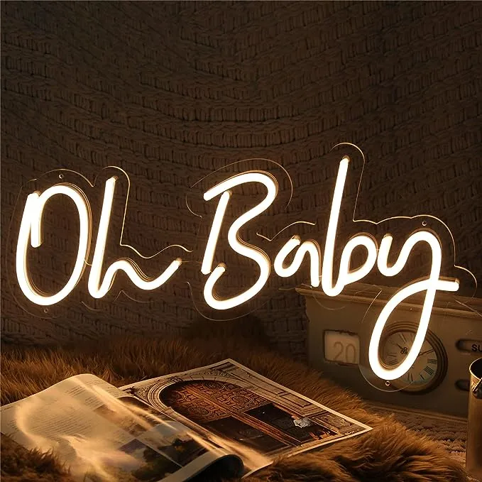 ATOLS Oh Baby Large Neon Sign for Wall Decor, with Dimmer Switch, 12V Reusable Neon Light Sign for Baby Shower Decorations, Birthday Party, Wedding Decor, Warm White,Size 23.5X11.8 inches