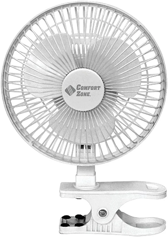 Comfort Zone CZ6C 6" Quiet Portable Indoor 2-Speed Desk Fan with Clip and Fully Adjustable Tilt, White