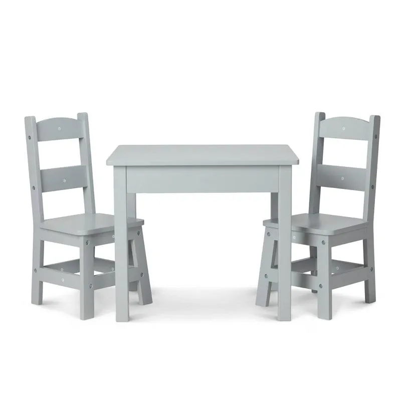 Melissa & Doug Wooden Kids Table and 2 Chairs Set - White Furniture for Playroom