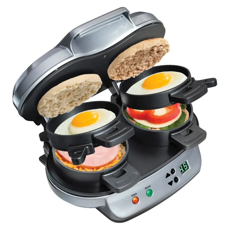 Hamilton Beach Sandwichera de desayuno dual con temporizador, plata (25490A)