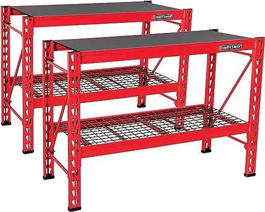 CRAFTSMAN 2-Shelf 3-Foot Tall Stackable Tool Chest Depth Storage Rack, 2-Pack, Red