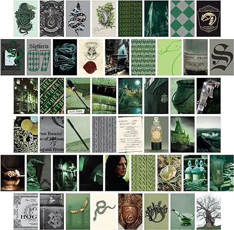 CON*QUEST Conquest Journals Harry Potter Slytherin Wall Collage, Set of Fifty Collectible 4x6 Official Images From the Wizarding World, Printed on Quality Card Stock, Matte Finish