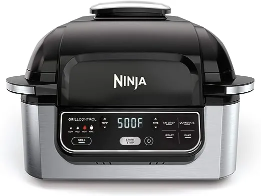 Ninja Foodi Pro 5-in-1 Indoor Integrated Smart Probe, 4-Quart Air Fryer, Roast, Bake, Dehydrate, an Cyclonic Grilling Technology, with 4 Steaks Capacity, Stainless