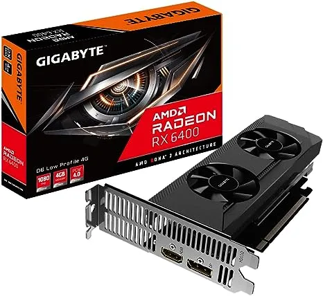 GIGABYTE Radeon RX 6400 D6 Low Profile 4G Graphics Card, Low Profile Design, 4GB 64-bit GDDR6, GV-R64D6-4GL Video Card