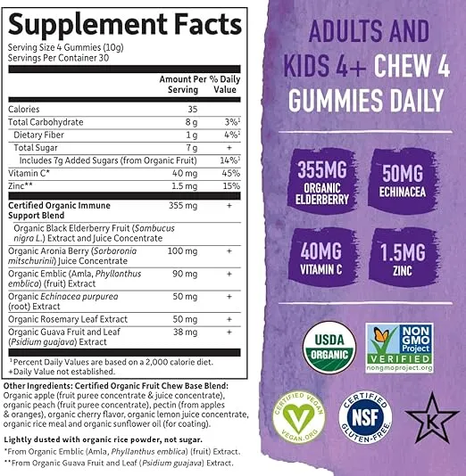 Garden of Life mykind Organics Elderberry Gummies for Adults & Kids - Immune Support Supplement with Organic Fruit, Herbal Blend, Elderberry, Echinacea, Zinc, Vitamin C, 120 Vegan Gluten Free Gummies