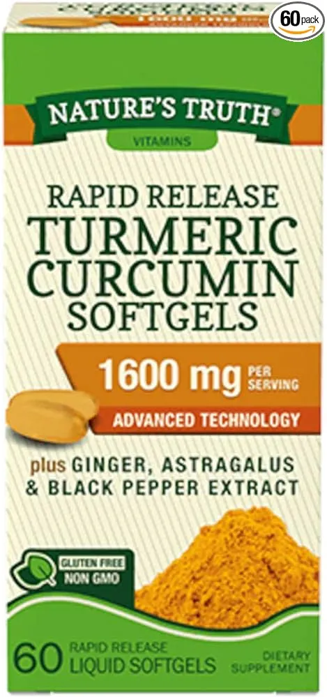 Nature's Truth Rapid Release Turmeric Curcumin Softgels, 1600mg - 60 Liquid Softgels Each (Value Pack of 2)