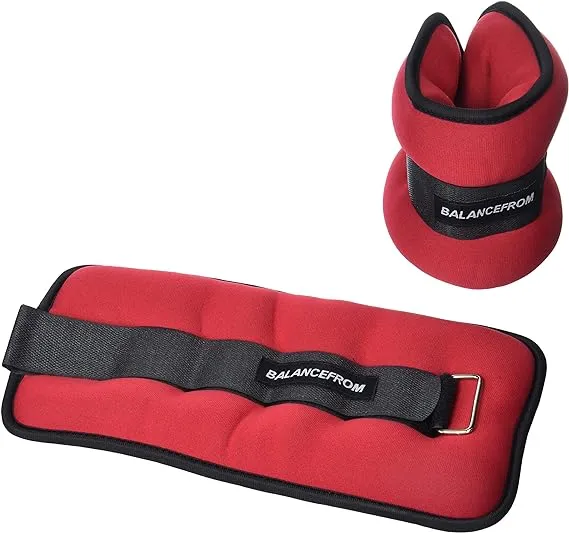 BalanceFrom Fully Adjustable Ankle Wrist Arm Leg Weights, 5 lbs each (10-lb pair), Red