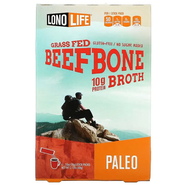 Lonolife, Sipping, Bone Broth, Knochenbrühe, grasgefüttertes Rindfleisch, 4 Sticks, je 15 g (0,53 oz.).