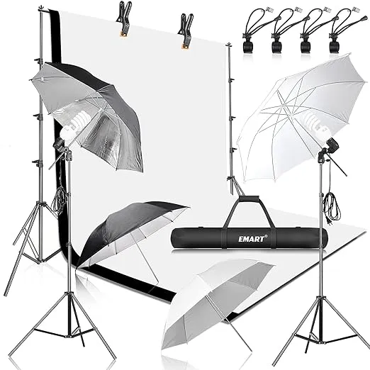 EMART 8.5x10ft Photography Backdrop Kit with 400W 5500K Daylight Umbrella Continuous Lighting Set, Black & White Backgrounds for Photo Studio Product, Photoshoot, Portrait Shoot