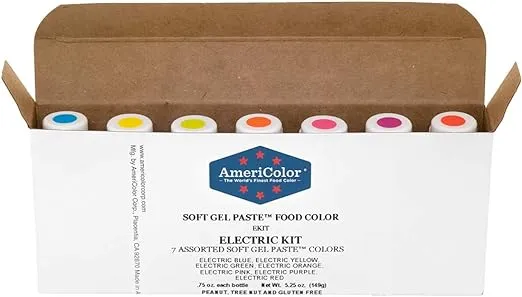 AmeriColor Food Coloring - Electric Kit - Soft Gel Paste, 7 .75 Ounce Bottles