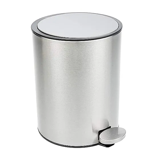 Bamodi Bathroom Bin 3L – Garbage Can with Lids – Small Pedal Bin for Bathroom, Toilet, Restroom – Stainless Steel Rubbish Waste Trash Can with Removable Inner Bucket (Silver)